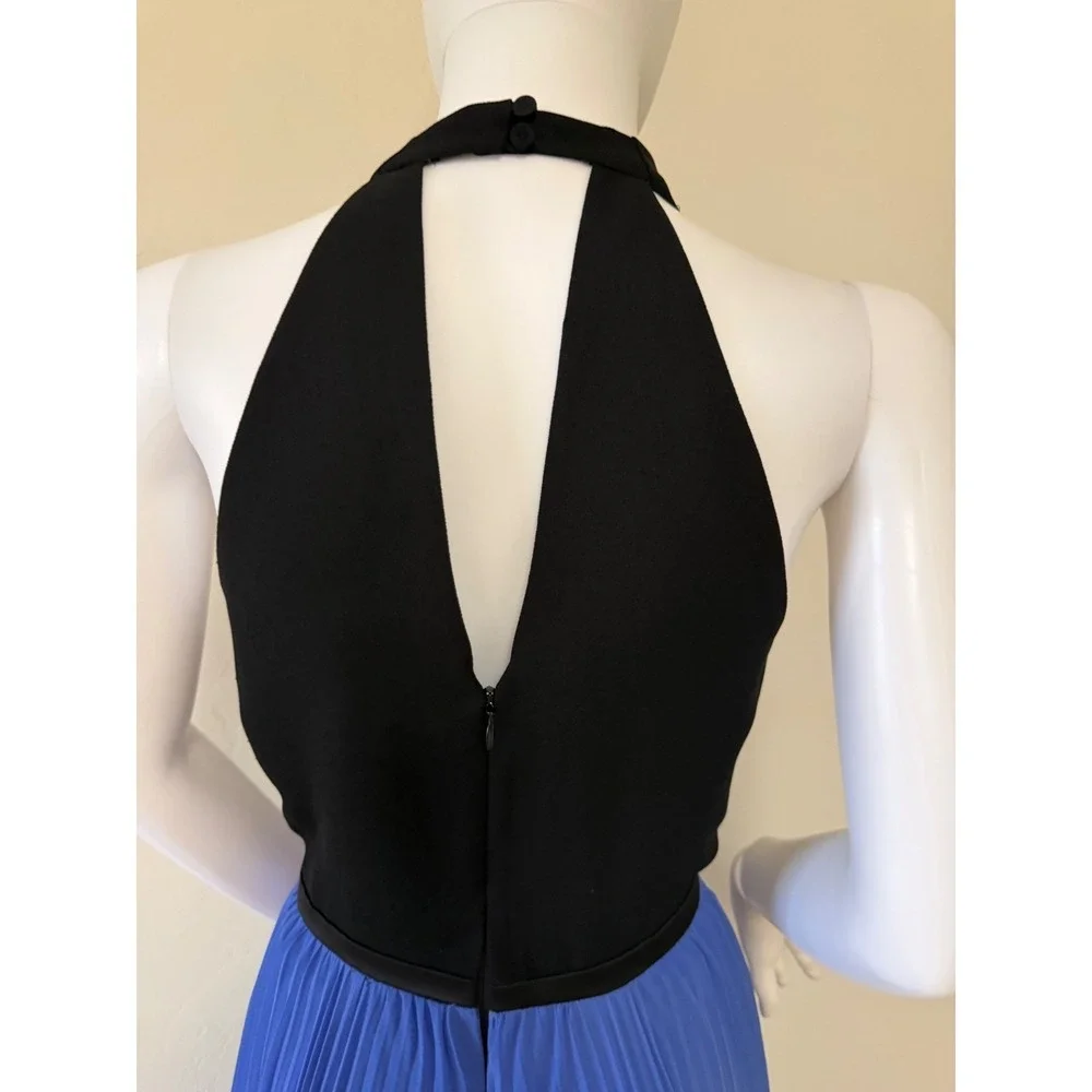 Halston Heritage Periwinkle Black Pleated Halter Maxi Gown Dress Size 12 New - Picture 13 of 17